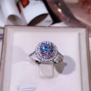 Planet Gates 925 Sterling Silver ring Round-cut 2ct Diamond Pink 2 Surround Pave setting cz Wedding Band Rings For Women Sz 4-9