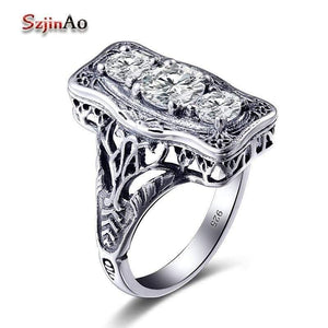 Planet Gates 925 Sterling Silver Ring Round Simulate Diamond Wedding Jewelry Rings Engagement For Women