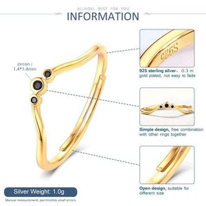 Planet Gates 925 Sterling Silver Rings  Black White Zircon Diamond Adjustable Rings 14K Gold Fine Jewelry