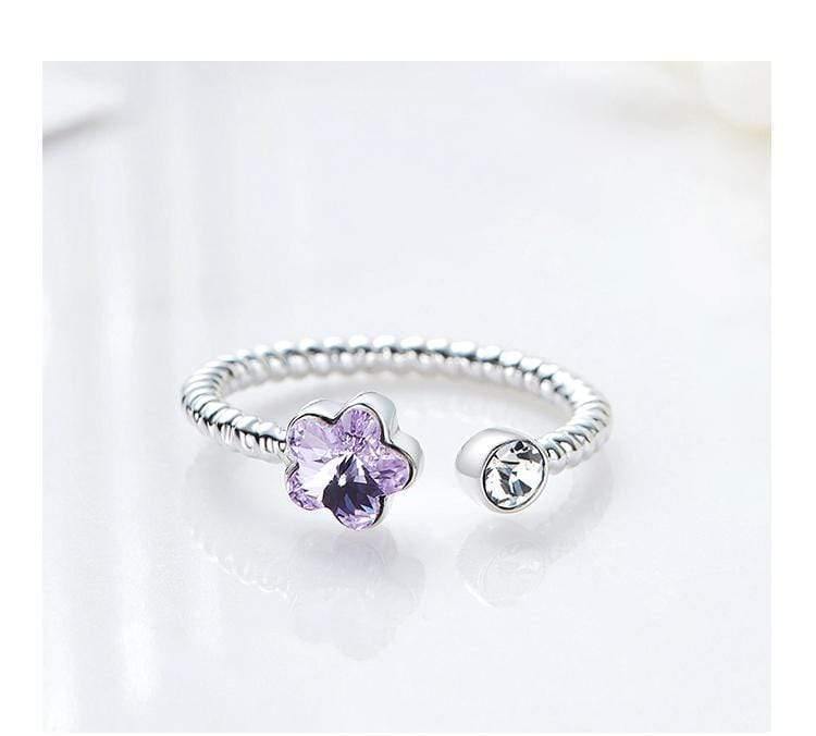 Planet Gates 925 Sterling Silver Rings Embellished with crystals Flower Adjustable Finger Ring Women Wedding Jewelry