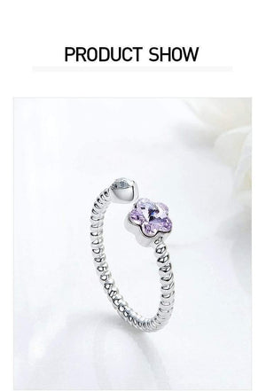Planet Gates 925 Sterling Silver Rings Embellished with crystals Flower Adjustable Finger Ring Women Wedding Jewelry