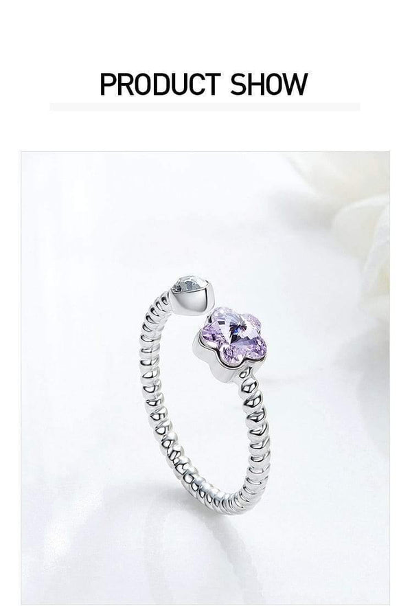 Planet Gates 925 Sterling Silver Rings Embellished with crystals Flower Adjustable Finger Ring Women Wedding Jewelry