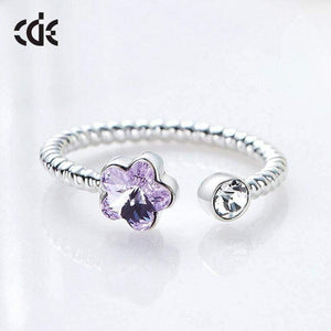 Planet Gates 925 Sterling Silver Rings Embellished with crystals Flower Adjustable Finger Ring Women Wedding Jewelry