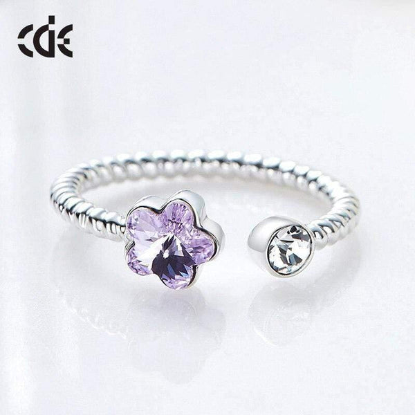 Planet Gates 925 Sterling Silver Rings Embellished with crystals Flower Adjustable Finger Ring Women Wedding Jewelry