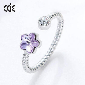 Planet Gates 925 Sterling Silver Rings Embellished with crystals Flower Adjustable Finger Ring Women Wedding Jewelry