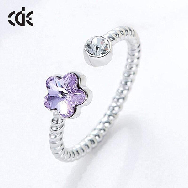 Planet Gates 925 Sterling Silver Rings Embellished with crystals Flower Adjustable Finger Ring Women Wedding Jewelry