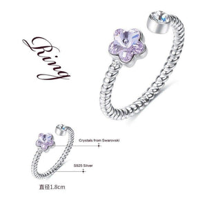 Planet Gates 925 Sterling Silver Rings Embellished with crystals Flower Adjustable Finger Ring Women Wedding Jewelry