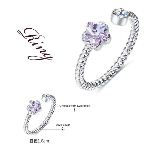 Planet Gates 925 Sterling Silver Rings Embellished with crystals Flower Adjustable Finger Ring Women Wedding Jewelry