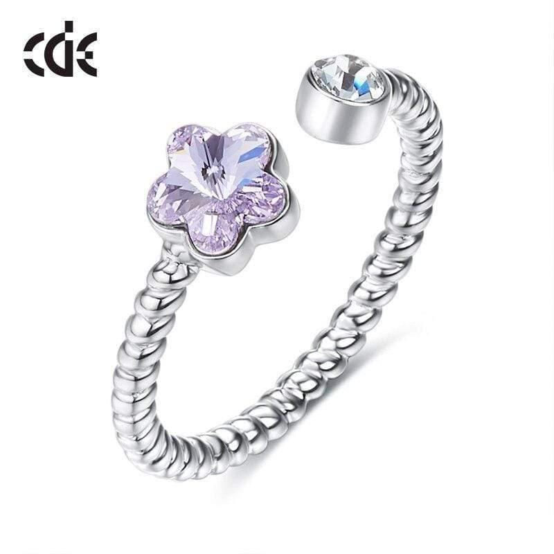 Planet Gates 925 Sterling Silver Rings Embellished with crystals Flower Adjustable Finger Ring Women Wedding Jewelry