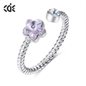 Planet Gates 925 Sterling Silver Rings Embellished with crystals Flower Adjustable Finger Ring Women Wedding Jewelry