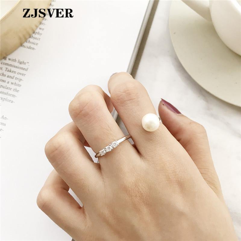 Planet Gates 925 Sterling Silver Rings Fashion Geometric S Shape Pearl Adjustable Women Ring For Attending Party