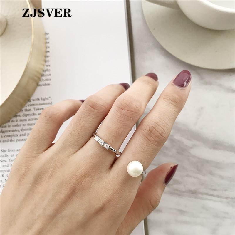 Planet Gates 925 Sterling Silver Rings Fashion Geometric S Shape Pearl Adjustable Women Ring For Attending Party