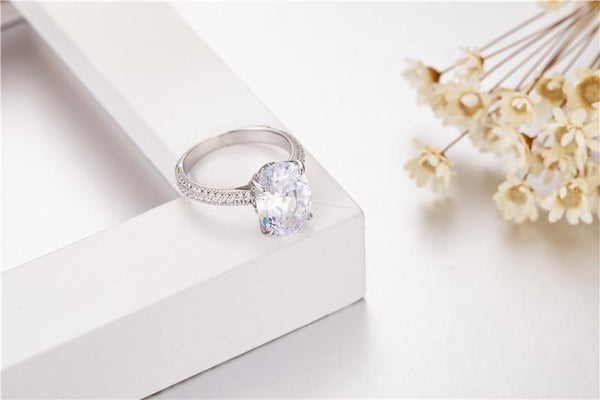 Planet Gates 925 Sterling Silver rings finger Engagement Wedding jewelry for Women Big oval cut 4ct Simulated Diamond Ring gift