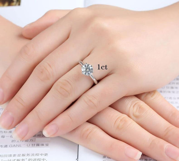 Planet Gates 925 Sterling Silver Rings Women Engagement Silver Rings Round Simulated Diamond Wedding Gift Main Stone Size 1/1.5/2/3 ct