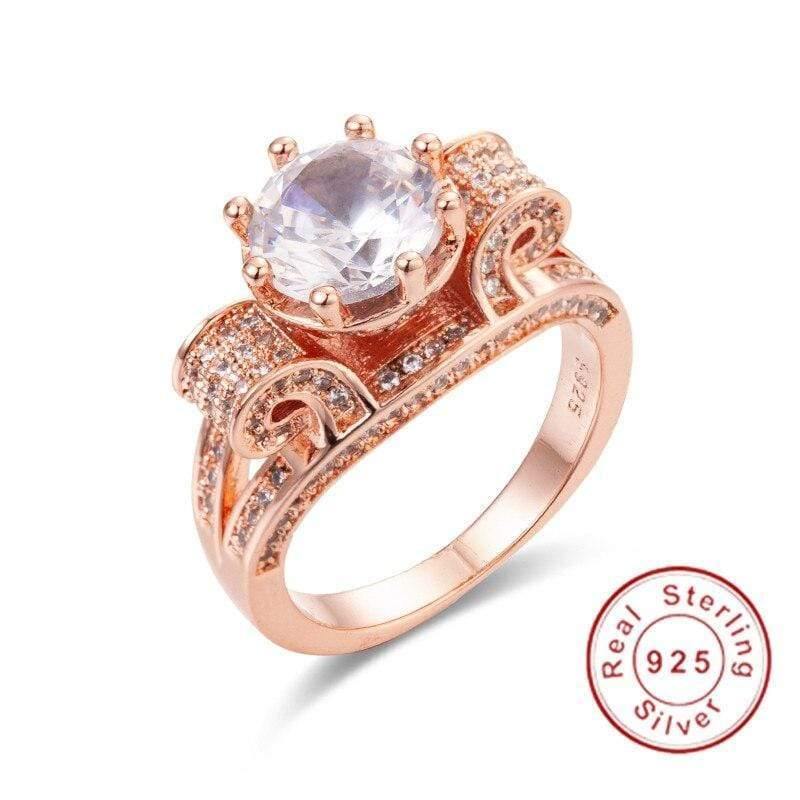 Planet Gates 925 Sterling Silver & Rose gold Lotus flower Rings Wedding Jewelry for Women 4ct Simulated Diamond Ring sz 5-10