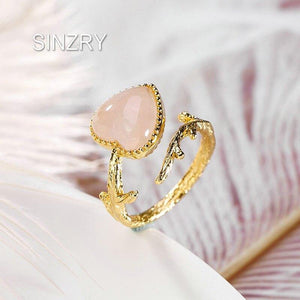 Planet Gates 925 Sterling Silver rose quartz heart ring creative 18KGP silver lovely rings