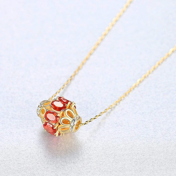 Planet Gates 925 Sterling Silver Ruby Gemstone Diamonds Yellow Gold Pendant Necklace Jewelry Wholesale Drop Shipping