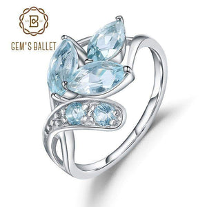 Planet Gates 925 Sterling Silver Sparkling LEAVES SILVER RING 2.4Ct Natural  Sky Blue Topaz Gemstone Ring