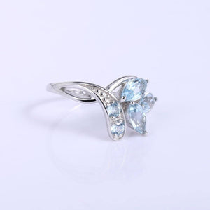 Planet Gates 925 Sterling Silver Sparkling LEAVES SILVER RING 2.4Ct Natural  Sky Blue Topaz Gemstone Ring