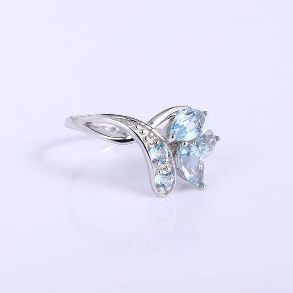 Planet Gates 925 Sterling Silver Sparkling LEAVES SILVER RING 2.4Ct Natural  Sky Blue Topaz Gemstone Ring