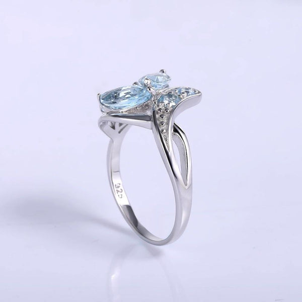 Planet Gates 925 Sterling Silver Sparkling LEAVES SILVER RING 2.4Ct Natural  Sky Blue Topaz Gemstone Ring