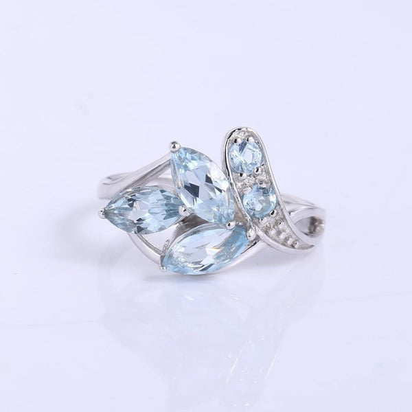 Planet Gates 925 Sterling Silver Sparkling LEAVES SILVER RING 2.4Ct Natural  Sky Blue Topaz Gemstone Ring