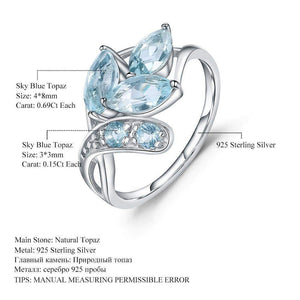 Planet Gates 925 Sterling Silver Sparkling LEAVES SILVER RING 2.4Ct Natural  Sky Blue Topaz Gemstone Ring