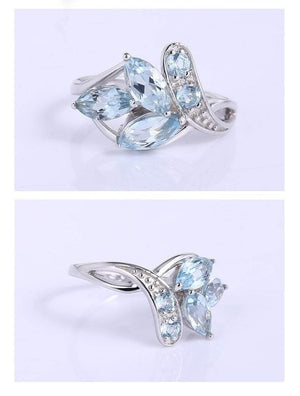 Planet Gates 925 Sterling Silver Sparkling LEAVES SILVER RING 2.4Ct Natural  Sky Blue Topaz Gemstone Ring