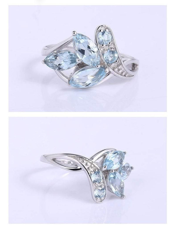 Planet Gates 925 Sterling Silver Sparkling LEAVES SILVER RING 2.4Ct Natural  Sky Blue Topaz Gemstone Ring