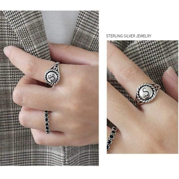 Planet Gates 925 sterling silver vintage letter S rings silver simple wild glossy letter elegant open rings for women fine jewelry
