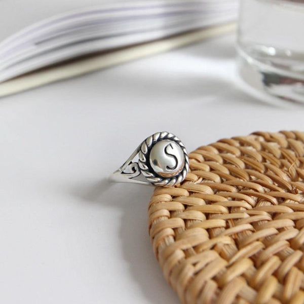 Planet Gates 925 sterling silver vintage letter S rings silver simple wild glossy letter elegant open rings for women fine jewelry