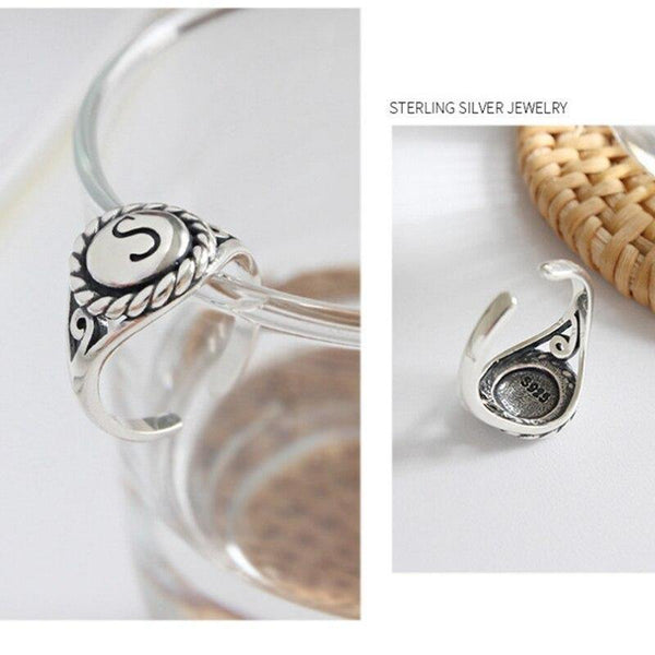Planet Gates 925 sterling silver vintage letter S rings silver simple wild glossy letter elegant open rings for women fine jewelry