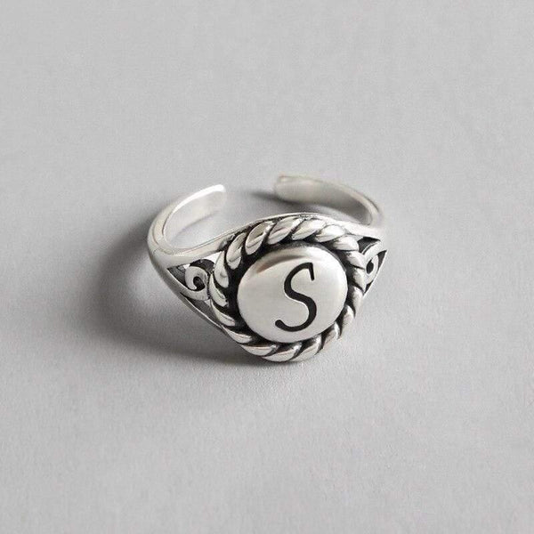Planet Gates 925 sterling silver vintage letter S rings silver simple wild glossy letter elegant open rings for women fine jewelry