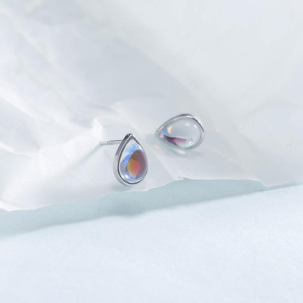 Planet Gates 925 Sterling Silver Water Drop Natural Stone Moonstone Stud Earrings For Women Simple Fashion Party Jewelry