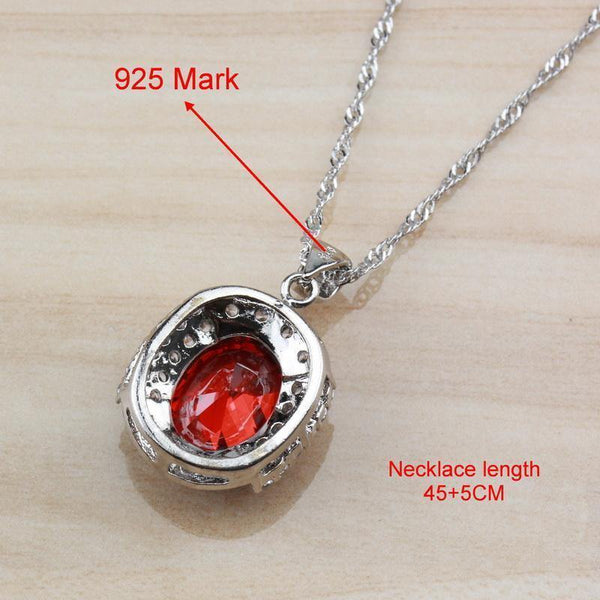 Planet Gates 925 Sterling Silver With Natural Garnet Red Bridal Wedding Jewelry Sets For Women Hoop Earrings/Necklace/Bracelet/Ring