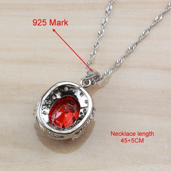 Planet Gates 925 Sterling Silver With Natural Garnet Red Bridal Wedding Jewelry Sets For Women Hoop Earrings/Necklace/Bracelet/Ring