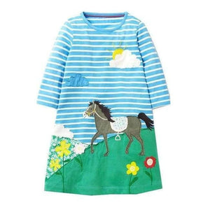Planet Gates 93 / 2T Girls Dress with Animal Applique Long Sleeve Princess Dress Children Costume Robe Fille Kids Party Dresses Baby Girl Clothes