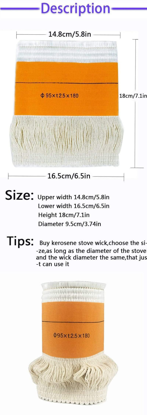 95*t2.5*180mm Kerosene Stove Wicks High Quality Glass Fiber + 100%Cotton Heaters Wick