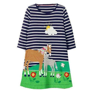 Planet Gates 97 / 2T Girls Dress with Animal Applique Long Sleeve Princess Dress Children Costume Robe Fille Kids Party Dresses Baby Girl Clothes