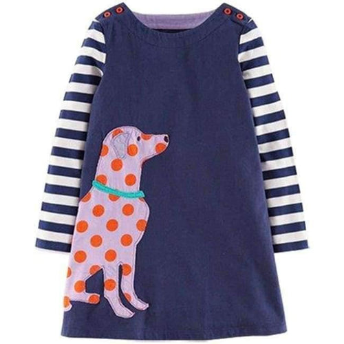 Planet Gates 97 / 2T Girls Dress with Animal Applique Long Sleeve Princess Dress Children Costume Robe Fille Kids Party Dresses Baby Girl Clothes