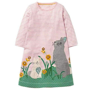 Planet Gates 99 / 2T Girls Dress with Animal Applique Long Sleeve Princess Dress Children Costume Robe Fille Kids Party Dresses Baby Girl Clothes