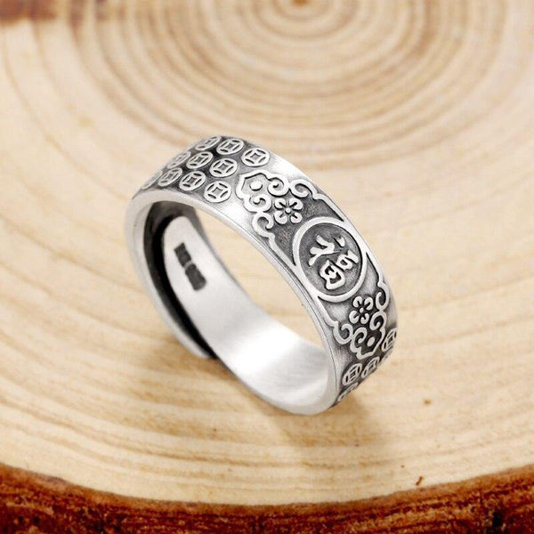 Planet Gates 999 Sterling Silver  Blessing Happiness Rings Adjustable For Men Women Unisex Wedding Valentine’s Day Jewelry