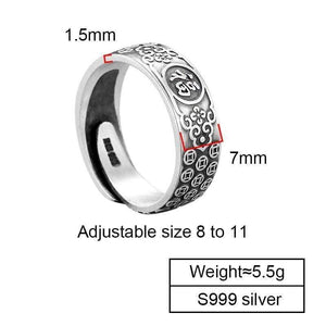 Planet Gates 999 Sterling Silver  Blessing Happiness Rings Adjustable For Men Women Unisex Wedding Valentine’s Day Jewelry