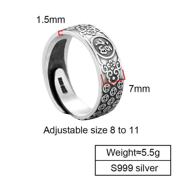 Planet Gates 999 Sterling Silver  Blessing Happiness Rings Adjustable For Men Women Unisex Wedding Valentine’s Day Jewelry