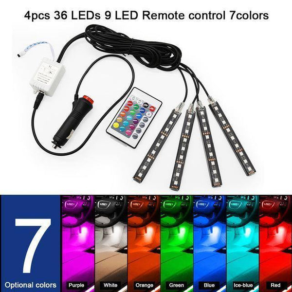 Planet Gates 9LED Remote Control RGB LED DRL Strip Light Car Interior Decorative Lights Automobile Atmosphere Lamp Remote/Voice/App Control Foot Lamps