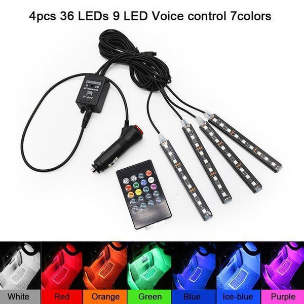 Planet Gates 9LED Voice Control RGB LED DRL Strip Light Car Interior Decorative Lights Automobile Atmosphere Lamp Remote/Voice/App Control Foot Lamps