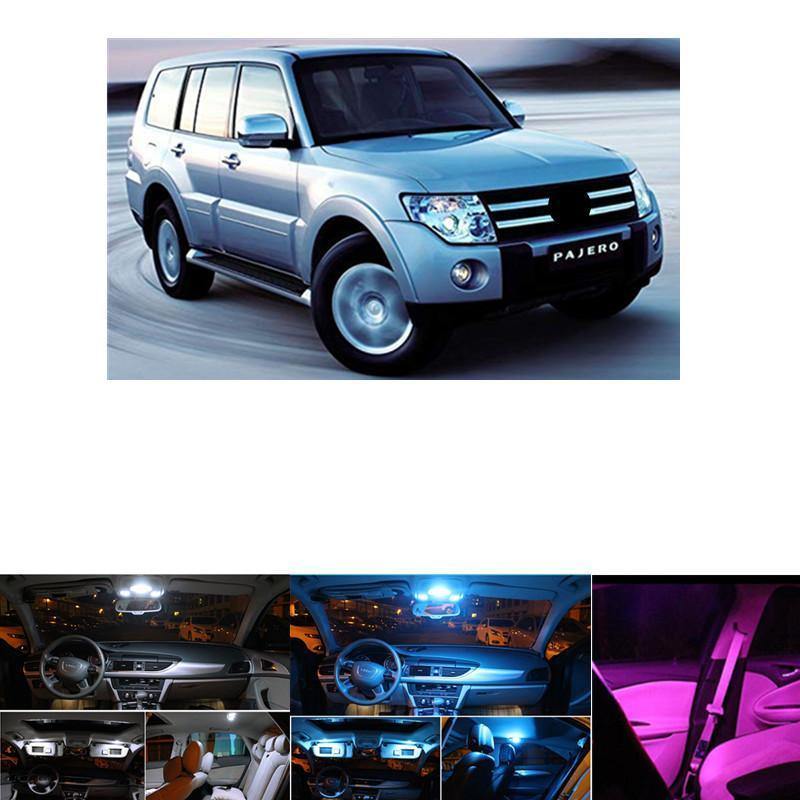 Planet Gates 9PC Error Free White Interior LED Light Package Kit For Mitsubishi pajero 2007-2014 accessories reading door lights white blue