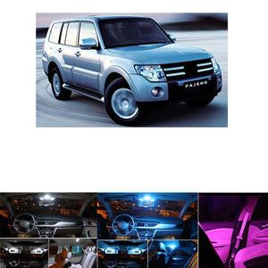 Planet Gates 9PC Error Free White Interior LED Light Package Kit For Mitsubishi pajero 2007-2014 accessories reading door lights white blue