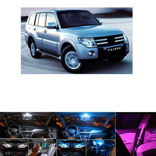 Planet Gates 9PC Error Free White Interior LED Light Package Kit For Mitsubishi pajero 2007-2014 accessories reading door lights white blue