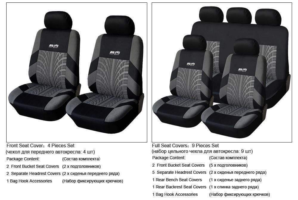 Planet Gates 9PCS and 4PCS Universal Car Seat Cover Fit Most Cars with Tire Track Detail Car Styling Car Seat Protector